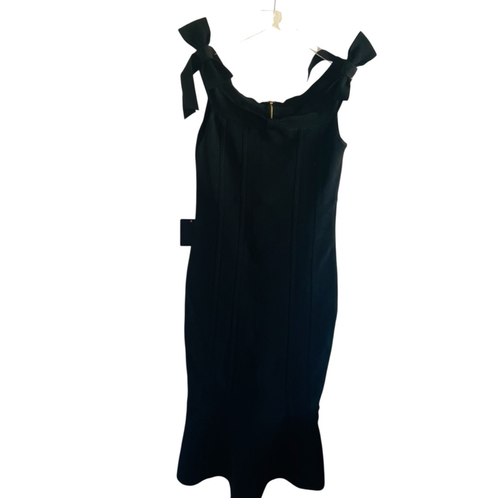 Bebe Over The Shoulder Black Bow Strap Tie Midi Bondage Dress